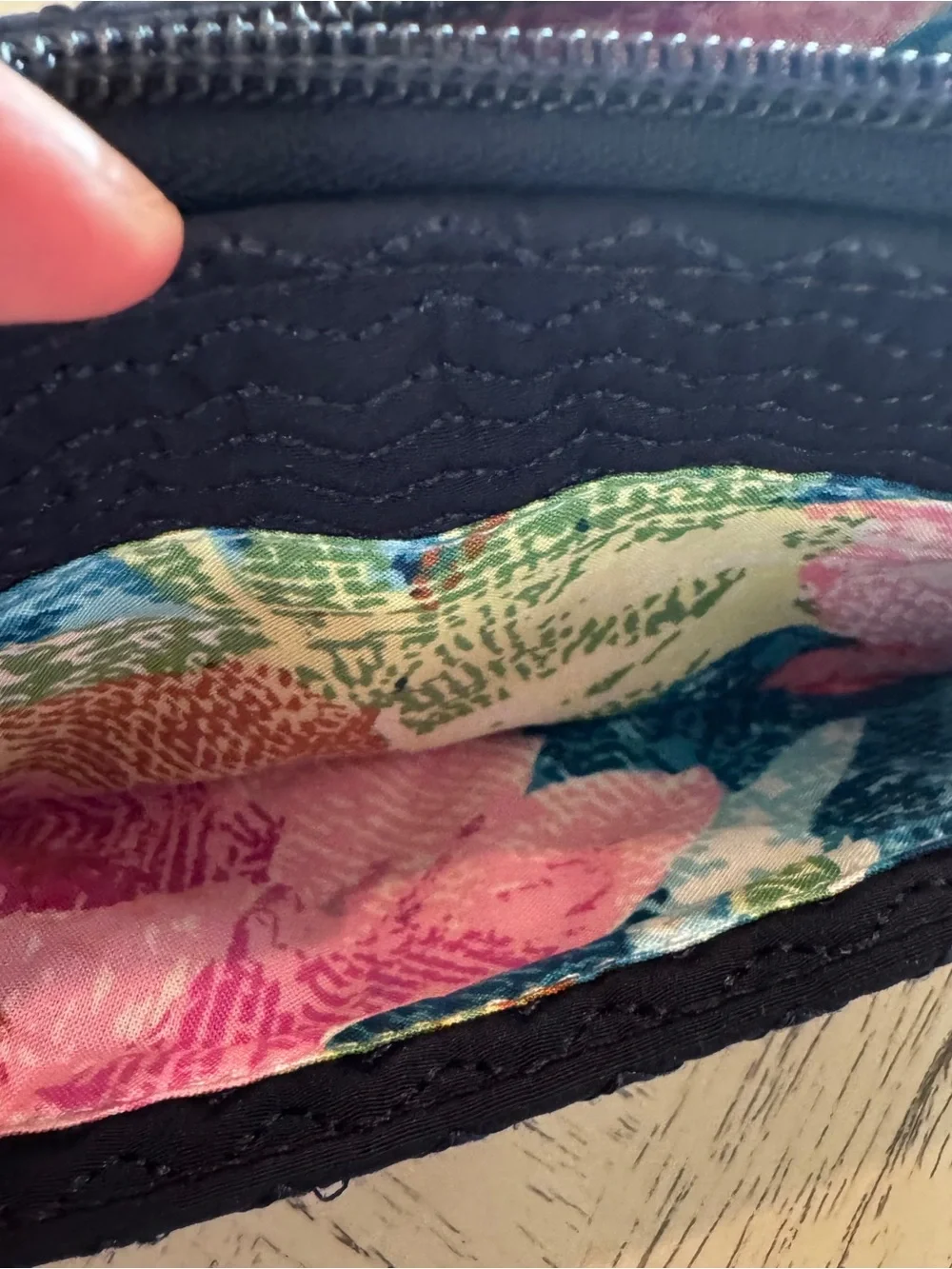 Vera Bradley Classic Navy Quilted Floral Embroidered RFID Zip Around Wallet